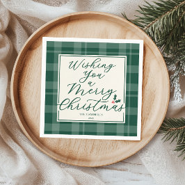 Dark Green Plaid Wishing You A Merry Christmas Servet