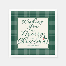 Dark Green Plaid Wishing You A Merry Christmas Servet