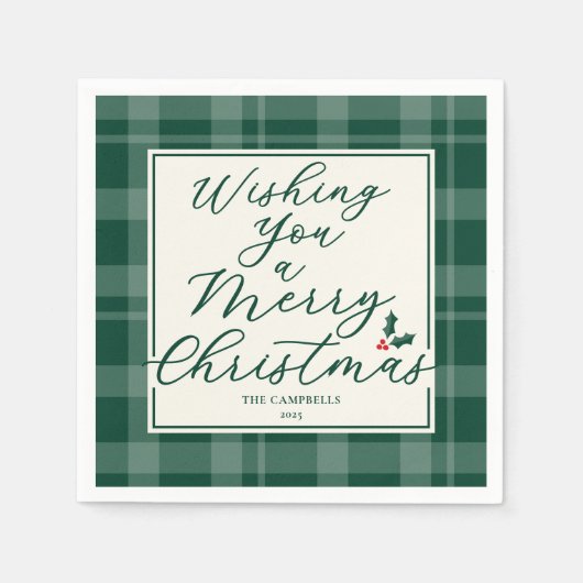Dark Green Plaid Wishing You A Merry Christmas Servet (Voorkant)