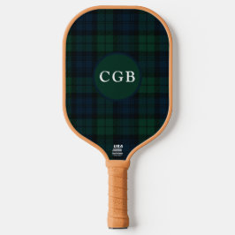 Dark Green Plaid with Monogram Pickleball Paddle