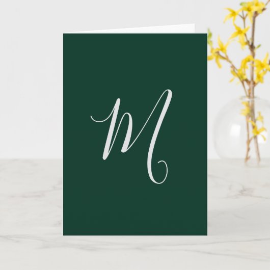 Dark Green Plain Elegant Modern Own Name Monogram Kaart (Gele Bloem)