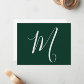 Dark Green Plain Elegant Modern Own Name Monogram Notitiekaartje (Voorkant / Achterkant in situ)