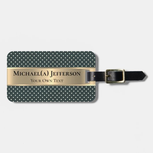Dark Green Polka Dot, Metallic Gold Band, Elegant Bagagelabel (Voorkant horizontaal)