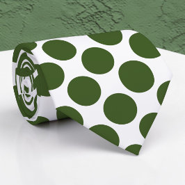 Dark Green Polka Dots on White Custom Necktie Stropdas