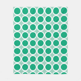 Dark Green Polka Dots with White Borders on Teal Fleece Deken
