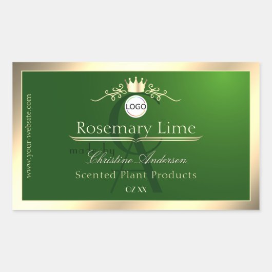 Dark Green Product Label Gold Frame Logo Monogram (Voorkant)