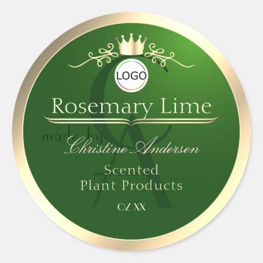 Dark Green Product Label Gold Frame Logo Monogram (Voorkant)