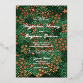 Dark Green Red Art Tapestry Textile Floral Wedding Folie Uitnodiging (Voorkant)