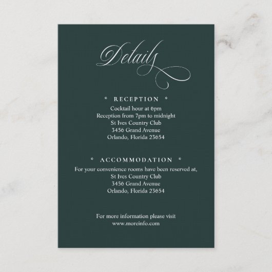 Dark Green Script Details Enclosure Card Informatiekaartje (Voorkant)