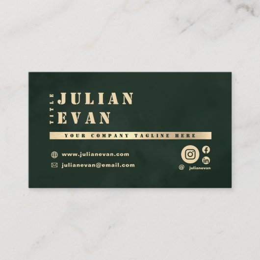 Dark Green Shiny Gold Stencil Bold Typography Visitekaartje (Voorkant)