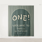 Dark Green Stripes 1st Birthday Backdrop Wandkleed (Voorkant)