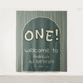 Dark Green Stripes 1st Birthday Backdrop Wandkleed