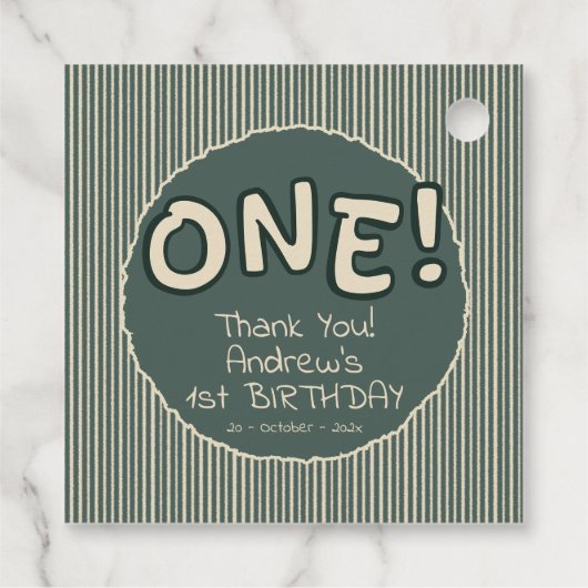 Dark Green Stripes 1st Birthday Bedankjes Labels (Achterkant)