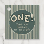 Dark Green Stripes 1st Birthday Bedankjes Labels (Voorkant)