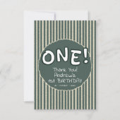 Dark Green Stripes 1st Birthday Bedankkaart (Voorkant)