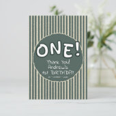Dark Green Stripes 1st Birthday Bedankkaart (Staand voorkant)