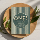 Dark Green Stripes 1st Birthday Bedankkaart