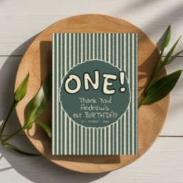 Dark Green Stripes 1st Birthday Bedankkaart
