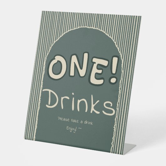 Dark Green Stripes 1st Birthday Drinks Reclamebord Met Voetstuk (Voorkant)