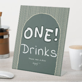 Dark Green Stripes 1st Birthday Drinks Reclamebord Met Voetstuk