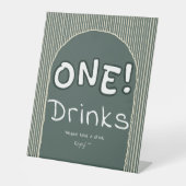Dark Green Stripes 1st Birthday Drinks Reclamebord Met Voetstuk (Voorkant)