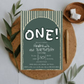 Dark Green Stripes 1st Birthday Kaart