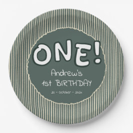 Dark Green Stripes 1st Birthday Papieren Bordje