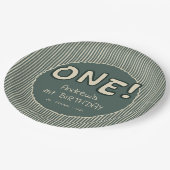 Dark Green Stripes 1st Birthday Papieren Bordje (Gekanteld)