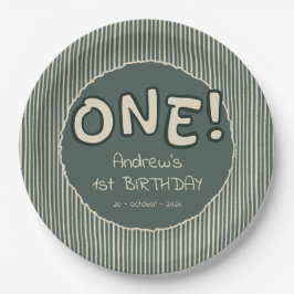 Dark Green Stripes 1st Birthday Papieren Bordje