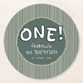 Dark Green Stripes 1st Birthday Ronde Kartonnen Onderzetter (Voorkant)