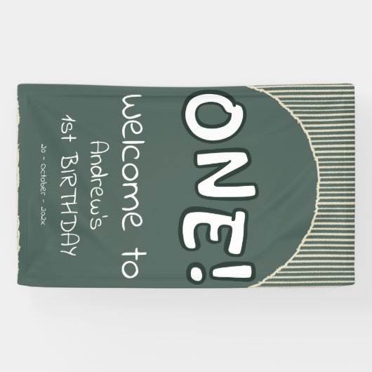 Dark Green Stripes 1st Birthday Spandoek (Horizontaal)