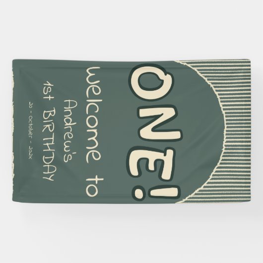 Dark Green Stripes 1st Birthday Spandoek (Horizontaal)