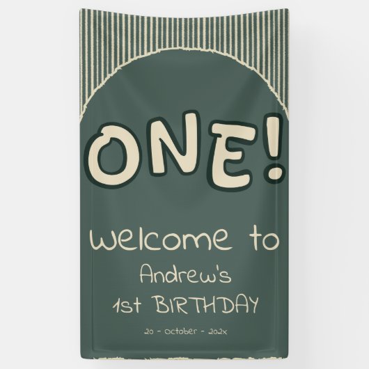 Dark Green Stripes 1st Birthday Spandoek (Verticaal)