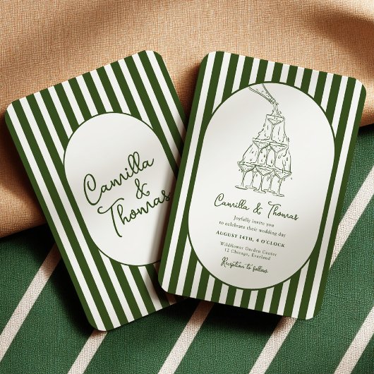 Dark Green Stripes Wedding Kaart