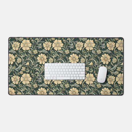Dark green stylized yellow flowers pattern bureaumat (Keyboard & Muis)