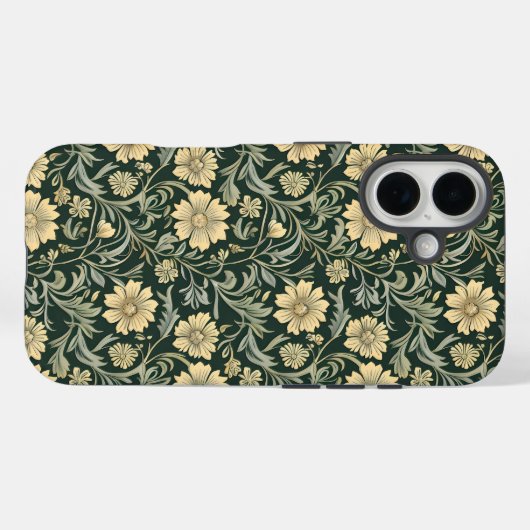Dark green stylized yellow flowers  pattern  Case-Mate iPhone case (Achterkant (horizontaal))