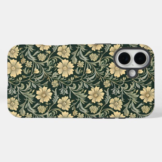 Dark green stylized yellow flowers  pattern  Case-Mate iPhone case (Achterkant (horizontaal))