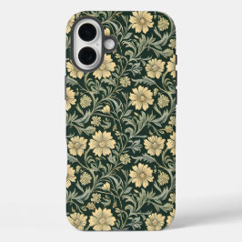 Dark green stylized yellow flowers  pattern  iPhone 16 plus hoesje