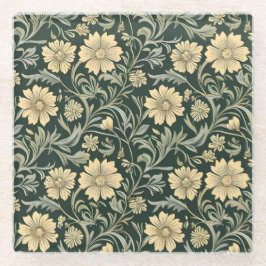 Dark green stylized yellow flowers  pattern  glazen onderzetter