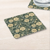Dark green stylized yellow flowers  pattern  kartonnen onderzetters (Schuin)