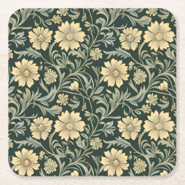Dark green stylized yellow flowers  pattern  kartonnen onderzetters