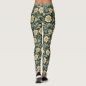 Dark green stylized yellow flowers  pattern  leggings (Achterkant)