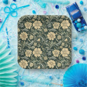 Dark green stylized yellow flowers  pattern  papieren bordje (Feest)