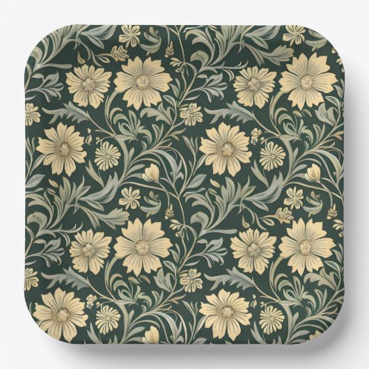 Dark green stylized yellow flowers  pattern  papieren bordje (Voorkant)