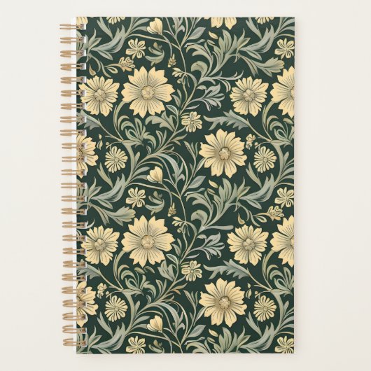 Dark green stylized yellow flowers  pattern  planner (Voorkant)