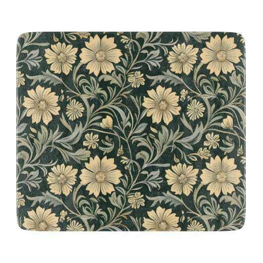 Dark green stylized yellow flowers  pattern  snijplank (Voorkant)