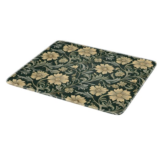 Dark green stylized yellow flowers  pattern  snijplank (Hoek)