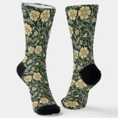 Dark green stylized yellow flowers  pattern  sokken (Gebogen)