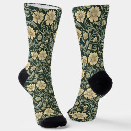 Dark green stylized yellow flowers  pattern  sokken