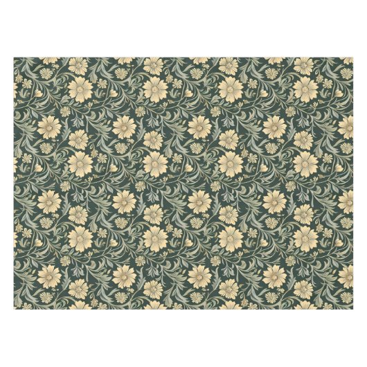 Dark green stylized yellow flowers  pattern  tafelkleed (Voorkant (Horizontaal))